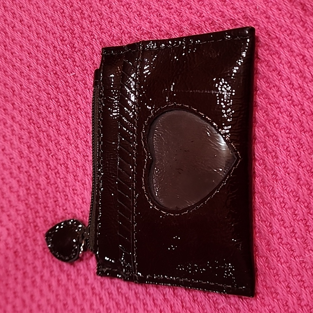 Brighton Burgundy Patent Leather Photo Card Case Coin Purse, Vintage